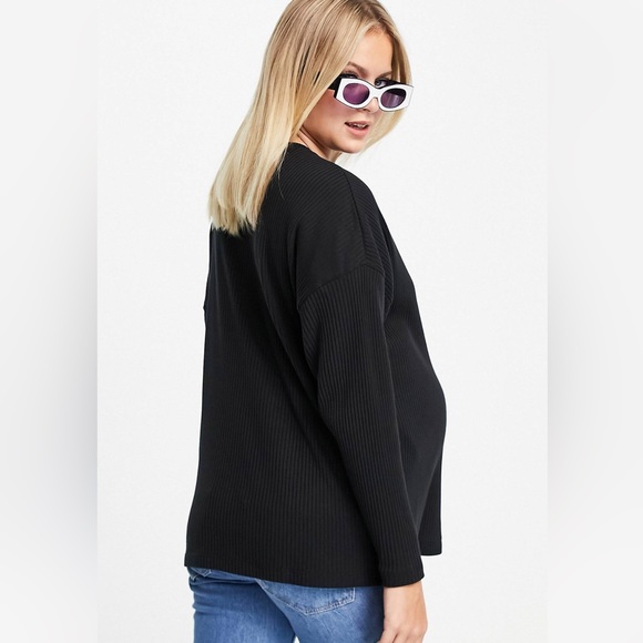 ASOS Maternity Batwing Ribbed Top in Black - Size US 2 - Picture 2 of 9